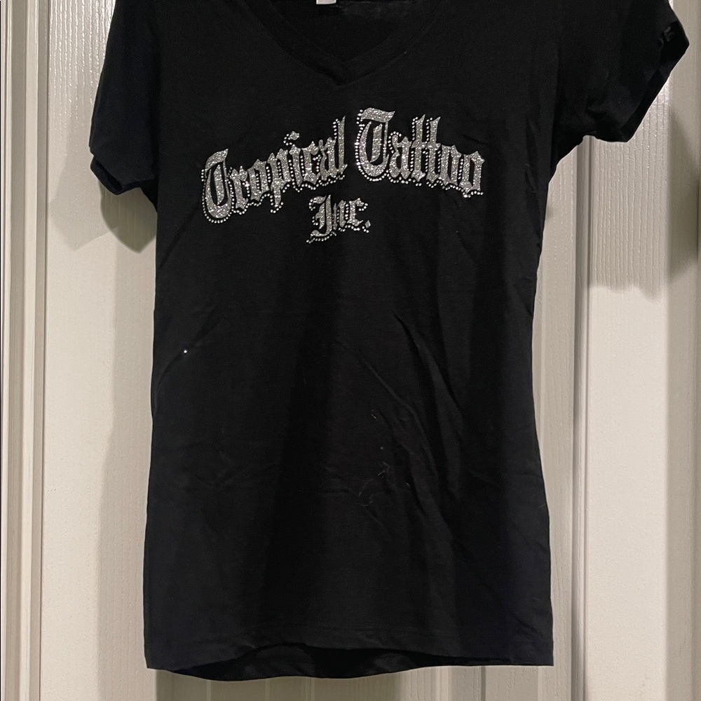 Black Graphic V-Neck T-Shirt